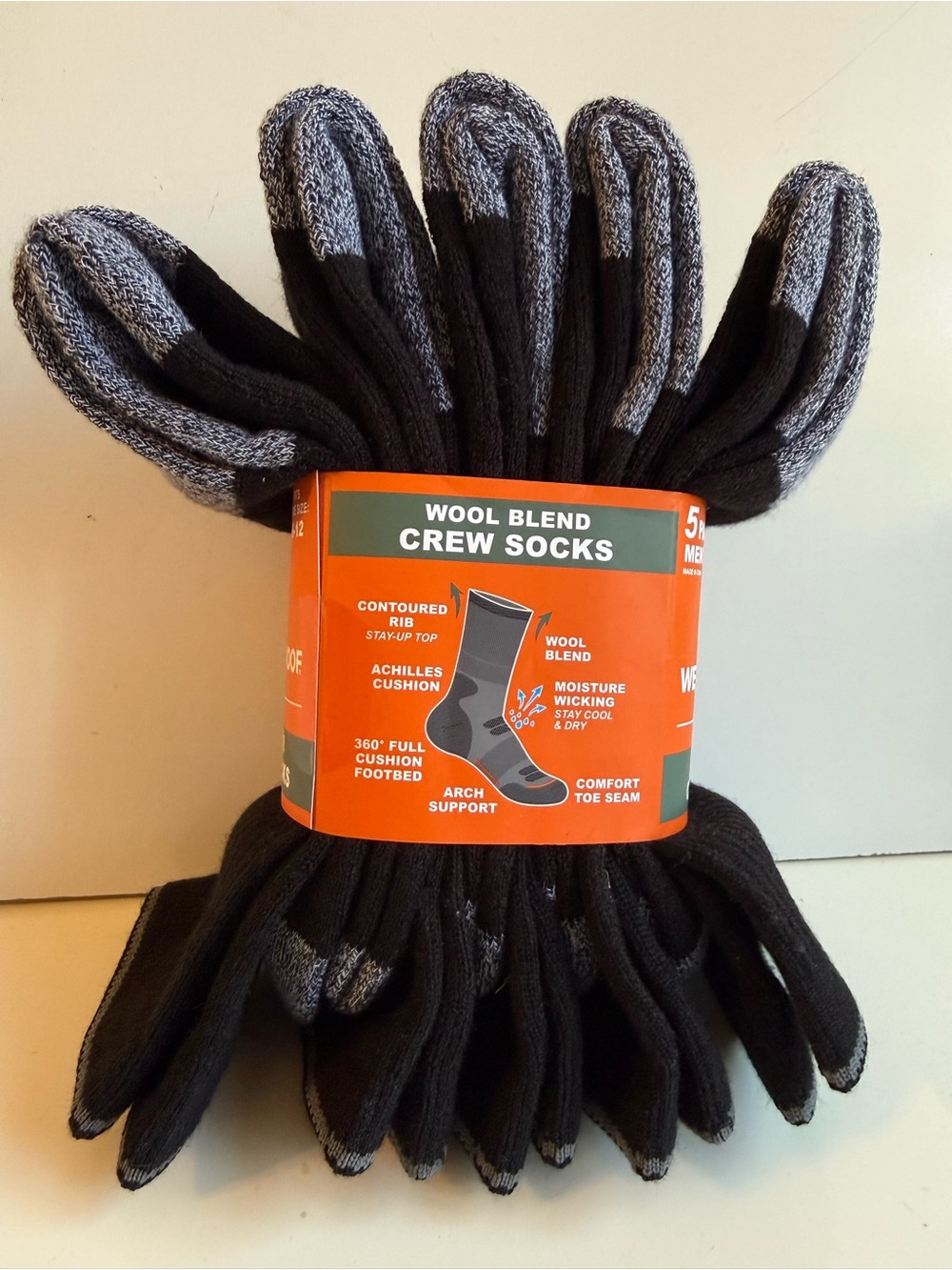 Weatherproof Black & Gray Wool Blend Crew Socks - 5 Pack